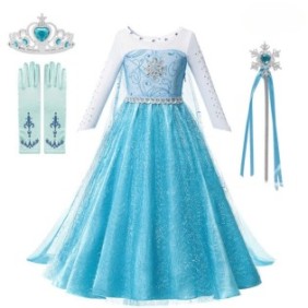Abito principessa Elsa con strass e 3 accessori, turchese, 3-4 anni, 110 cm