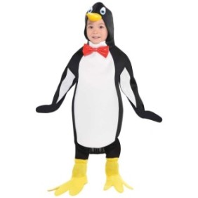 Costume di carnevale per bambini Pinguino con cappuccio e guanti, nero, 4-6 anni