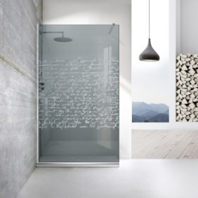 Parete doccia walk-in Aqua Roy ® INOX, modello Ink incolore, vetro di sicurezza grigio 8 mm, anticalcare, 110x195 cm