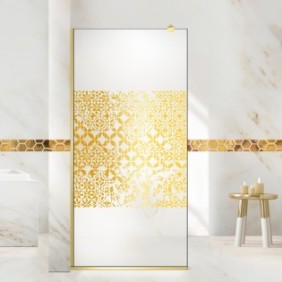 Parete doccia walk-in Aqua Roy ® Gold, modello Verona dorato, vetro opaco di sicurezza da 8 mm, anticalcare, 110x195 cm
