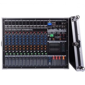 Mixer Audio Professionale 16 Canali con Amplificazione 1800 W x 2, Bluetooth, 12 ingressi MIC/LINE, Phantom +48V su ogni canale, USB MP3, uscite XLR bilanciate, 7 bande/canale, Dittom™