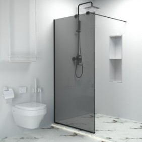 Parete doccia walk-in, vetro di sicurezza grigio da 8 mm, accessori hardware nero opaco, trattamento anticalcare, 90 x 195 cm