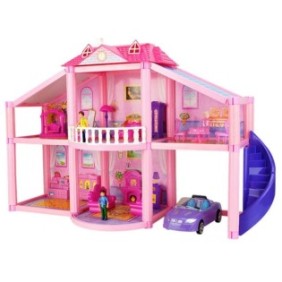 Casa delle bambole Alibibi con 2 bambole, 1 casa, mobili e auto, Promerco®