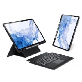 Cover con tastiera wireless per tablet compatibile con Samsung Galaxy Tab S9 Plus, supporto regolabile, portapenne, PU, materiali TPU, Eleganza e funzionalità, Nero