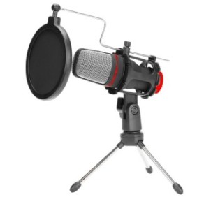 Microfono per computer, Marvo, MIC-02, Microfono professionale per streaming, Rosso/Nero