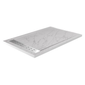 Piatto doccia in marmo composito Riana, dimensioni 120/80/3,5 cm, bianco