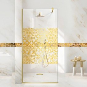 Parete doccia walk-in Aqua Roy ® Gold, modello Verona dorato, vetro temperato trasparente da 8 mm, anticalcare, 140x195 cm