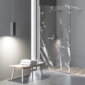 Parete doccia cabina Aqua Roy ® INOX, modello Rock bianco, vetro trasparente 8 mm protetto, anticalcare, 110x195 cm