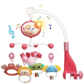 Giostrina musicale per lettino Teno®, Baby, telecomando, proiettore, musica e luci, giochi rimovibili, rosso