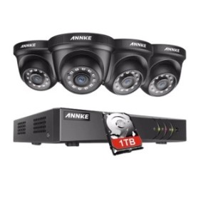 Sistema di videosorveglianza, Annke, CCTV, risoluzione 5MP, 8CH, IP66, H.265+, 1T, Nero