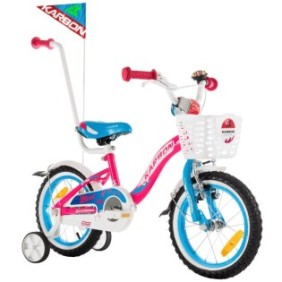 Bicicletta per bambini per ragazze, 3-5 anni, Karbon Mimi, ruote da 14 pollici, con ruote ausiliarie, rosa