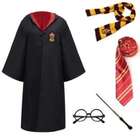 Costume di carnevale per bambini Harry Potter con sciarpa e accessori, nero, 10-12 anni