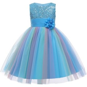 Abito da principessa arcobaleno per ragazze, quotidiano, festa, tessuto pregiato, 5-6 anni, 130 cm, blu