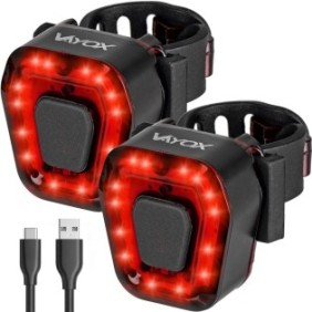 Vayox 2x VA0048 Set luci LED per bicicletta, 14 sorgenti SMD, clip per montaggio posteriore, 5 modalità luce, ricarica USB, impermeabile, 100 lumen, rosso
