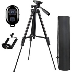 Treppiede fotografico telescopico orientabile per telefono/fotocamera con telecomando Bluetooth, universale, regolabile, H35-128 cm, cover inclusa, nero