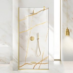 Parete doccia walk-in Aqua Class ® Gold, modello Marmo dorato, vetro trasparente, fissata, 120x195 cm