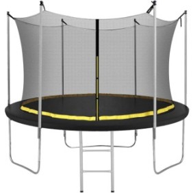 Trampolino Nero, con scala e rete di sicurezza interna, 305 cm, 150 kg