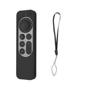 Custodia per Apple TV Siri Remote 2022/2021, JENUOS®, Silicone, Include cordino per appendere, 140x40x14mm, Nero