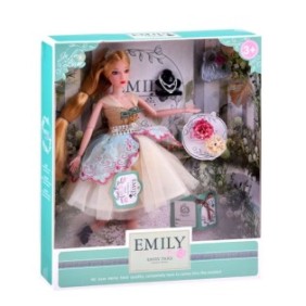 Bambola Emily, Con articolazioni mobili, Loka®, Con borsa e tiara, Colore crema, 32,5x28x6 cm