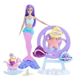 Set Barbie Sirena, sirena con bebè e accessori, capelli viola, 30 cm