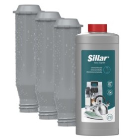 Kit di 3 filtri acqua e decalcificante da 1000ml, Sillar, Compatibile per Krups