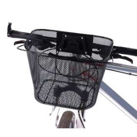 Cestino per bicicletta in metallo con maniglia, rimovibile, predisposto per essere montato nella parte anteriore, colore Nero