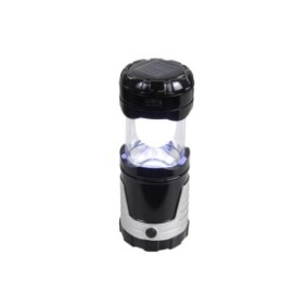 Lanterna da campeggio LED ricaricabile con torcia 1W+6LED, modello WB-7088A, pannello solare e USB, cinturino, nero