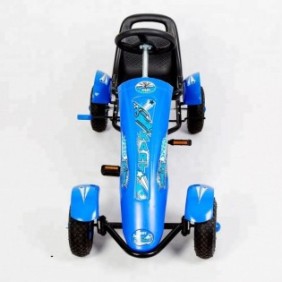 Kart a pedali Kart Go modello DF 120 per bambini e bambine, di età compresa tra 4-9 anni, ruote in gomma, freno a mano, marcia avanti e retromarcia, sedile regolabile, colore blu