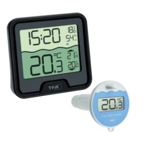 Termometro per piscina TFA, digitale, funzionamento a batteria, nero/bianco/grigio