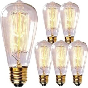 Set di 6 lampadine Edison Vintage, ST64, 40W, Dimmerabile, 2700K, 230 lm, E27, Trasparente, classe energetica F
