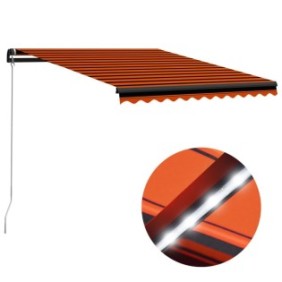 vidaXL Tenda da sole a LED retrattile manualmente, arancione/marrone, 350x250 cm, 18,98 kg