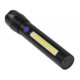 Torcia LED Dalbi, sorgente CREE T6 Ultra-Bright e un LED COB laterale da 5 W, Batteria, Resistenza all'acqua, Funzione Zoom, Nero