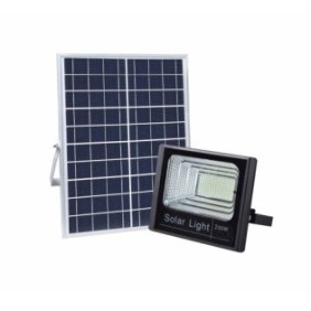Proiettore LED KlaussTech Solar con pannello solare, telecomando, IP68, potenza 200 W, batteria al litio, alluminio, 9000 lm, 6500 K, nero