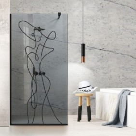 Parete doccia walk-in Aqua Roy ® Black, modello Vogue nero, vetro grigio 8 mm, fissato, anticalcare, 110x195 cm