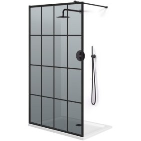Parete doccia walk-in Aqua Roy ® Black, modello Rank nero, vetro grigio 8 mm, fissato, anticalcare, 120x195 cm