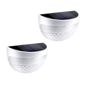 Set di 2 lampade solari da esterno SIKS, luce bianca calda, lampada da parete da esterno a 6 LED con ricarica solare, 600 mAh, 9 X 6,5 X 5 cm, Bianco