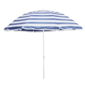 Ombrellone da spiaggia o giardino, tondo, struttura in metallo, colore blu e bianco, diametro 180 cm