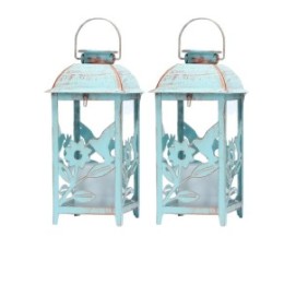Set 2 lanterne solari SteadyDoggie con torce elettriche, batterie ricaricabili, modello colibrì e fiori blu
