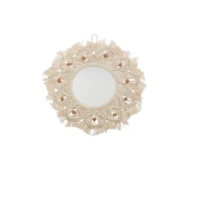 Specchio rotondo beige, cono di perle in ceramica, 45 cm