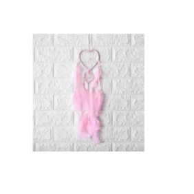 Ciondolo da sogno, cuore, piume rosa e perline, 10.5x47 cm