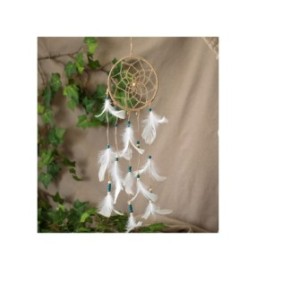 Appendiabiti da sogno, piume bianche e perline di legno, 15x51 cm