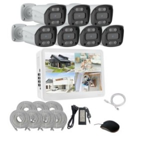 ENVIO kit completo di videosorveglianza IP POE con 7 telecamere FULL COLOR 5MP PESS-KIT7CHMBFM60H500S-DLM