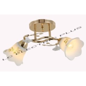 Lampadario in vetro metallo fucsia, 2 lampadine, oro+bianco, attacco E27