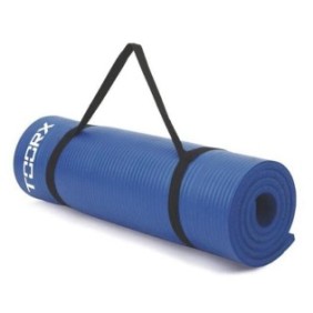Tappetino fitness TOORX arrotolabile, superficie antiscivolo, cintura di trasporto, blu