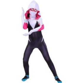 Costume da Gwen Spiderman per bambini, Marvel, Personaggio Ragazza, Lycra, 9-10 anni, 135-145, Bianco/Nero