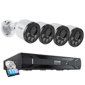 Sistema 4 telecamere di videosorveglianza, Zosi, IP, 5MP, Microfono, Visione notturna, Bianco/Nero