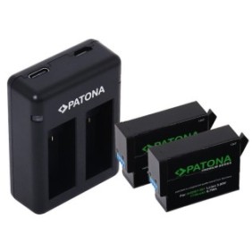 Pacchetto caricatore doppio USB Patona, 2 batterie Patona Premium AHDBT-901 per GoPro Hero 9, Hero 10, Hero 11, Hero 12 e Smardy Microfiber