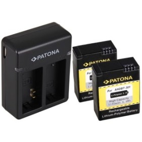 Pacchetto caricatore doppio USB Patona, 2 batterie Patona AHDBT-301 per GoPro Hero 3 e Smardy Microfiber