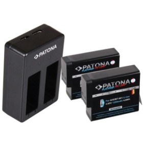Pacchetto caricatore doppio USB Patona, 2 accumulatori Patona Platinum AHDBT-801 per GoPro Hero 5, 6, 7, 8 e microfibra Smardy