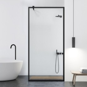 Parete doccia walk-in Aqua Class ® Black, modello Frame nero, vetro trasparente, fissata, 100x195 cm